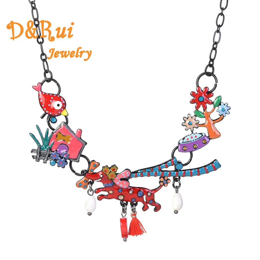 Enamel Necklace & Pendant Colorful Zinc Alloy Necklaces Accessories Gifts For Women Girl Kids Jewelry Animal Dog Tassels | Украшения и