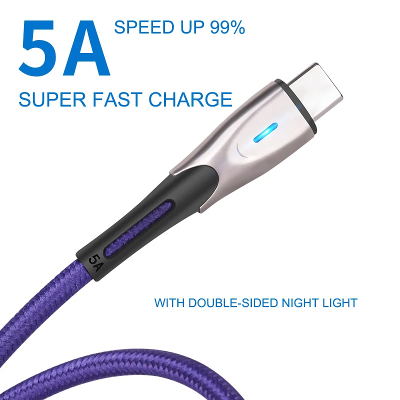 USB кабель Ddaian 5A светодиодный для быстрой зарядки QC3.0 Huawei Samsung Xiaomi Type C|Кабели