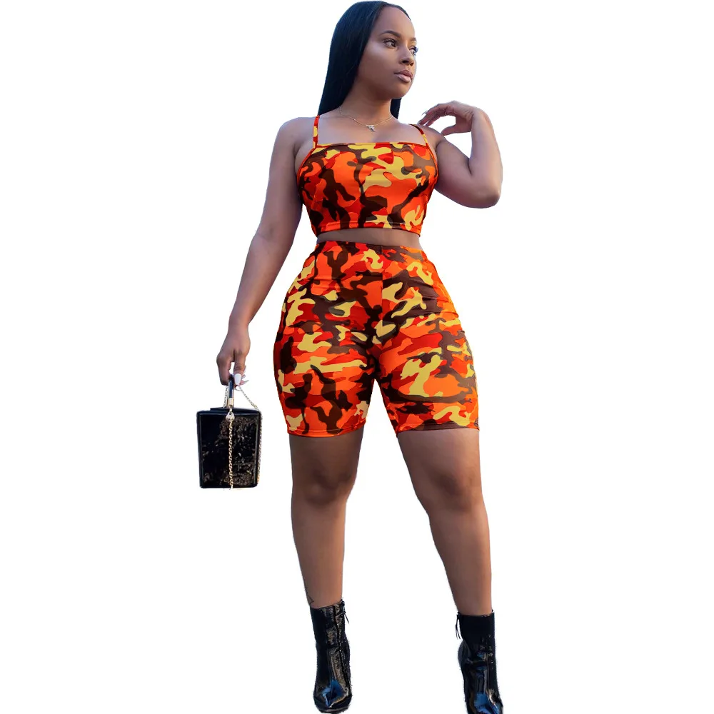 Orange/Blue Camouflage Printed Fashion Women Pants Set Sexy Camo Crop Tops Elastic Waist Fitted Shorts Two Pieces Suit Wholesale
Orange/Blue Camouflage Printed Fashion Women Pants Set Sexy Camo Crop Tops Elastic Waist Fitted Shorts Two Pieces Suit Wholesale