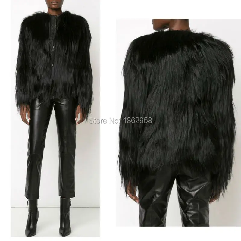 Женская Шуба из козьей Овцы sj505 модная черная на зиму|coat denim|coated nylon dog collarscoated metal |