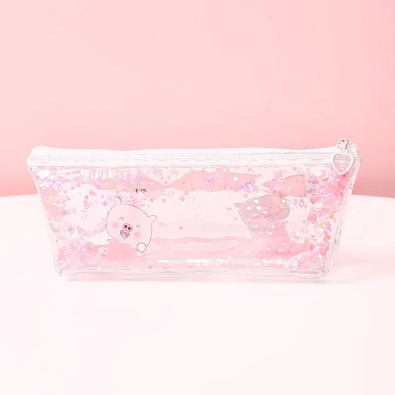 1Pc Kawaii Pencil Case Mermaid Pig Quicksand oil PVC Estuches School Pencil Box Pencilcase Pencil Bag School Supplies Stationery