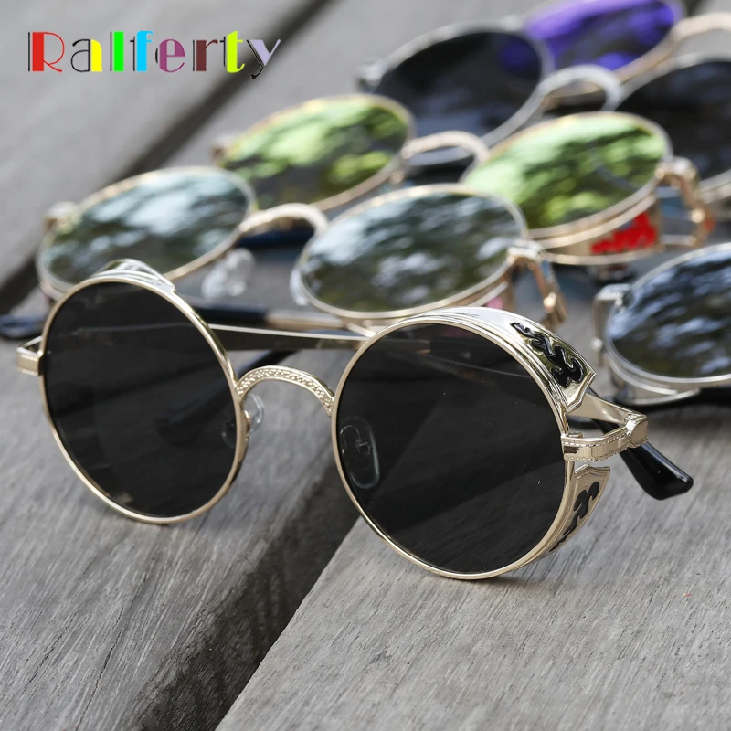 

Ralferty Retro Steampunk Sunglasses Women Men Vintage Round Metal Punk Mirror Gothic Sun Glasses oculos de sol feminino 881