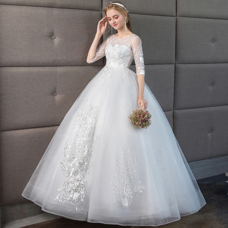 New Embroidery Vestido De Noiva Ivory Appliques Lace Wedding Dress Half Sleeves Round Neck Wedding Gown Bride Dress
New Embroidery Vestido De Noiva Ivory Appliques Lace Wedding Dress Half Sleeves Round Neck Wedding Gown Bride Dress