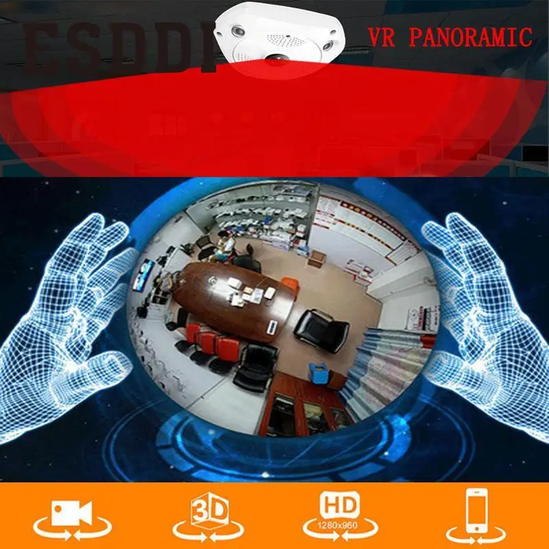 Esddi 1.3mp 1280x960 WiFi 360 панорамный Fisheye сети ip Камера Ночное видение Профессиональный