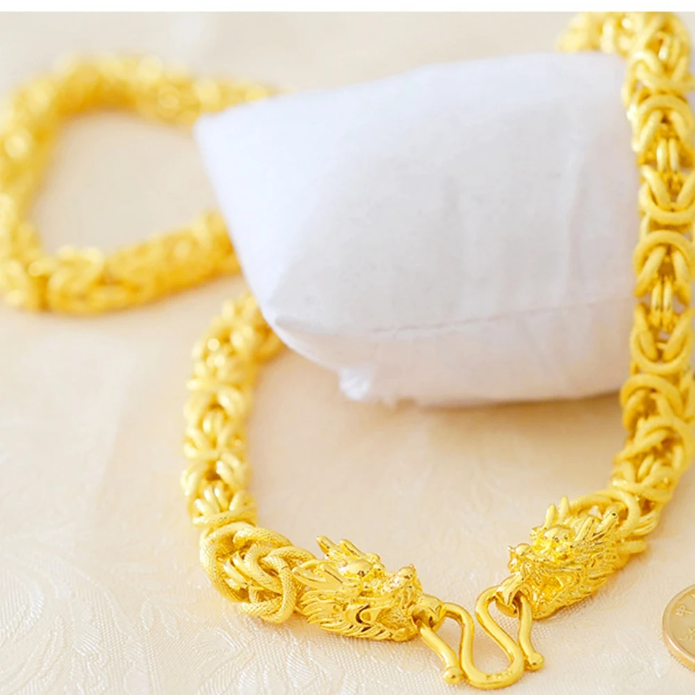Hip Hop Mens Jewelry Yellow Gold Filled Chain Necklace Dragon Design