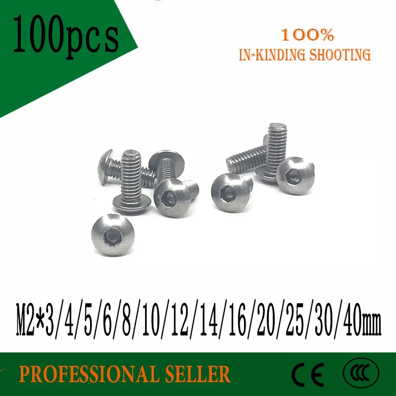 100pcs M2*3/4/5/6/8/10/12/14/16/20/25/30/40mm Stainless Steel 304 Round Hexagon Socket Button head Screw Mushroom Head Screws
100pcs M2*3/4/5/6/8/10/12/14/16/20/25/30/40mm Stainless Steel 304 Round Hexagon Socket Button head Screw Mushroom Head Screws