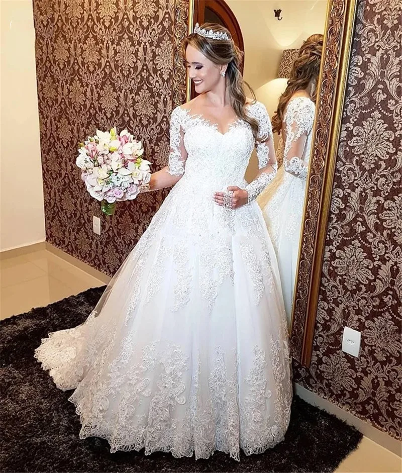 Vestido De Noiva Long Sleeve Tulle Wedding Dress 2019 Bride Princess Ball Gowns Handmade Lace applique robe de soiree
Vestido De Noiva Long Sleeve Tulle Wedding Dress 2019 Bride Princess Ball Gowns Handmade Lace applique robe de soiree