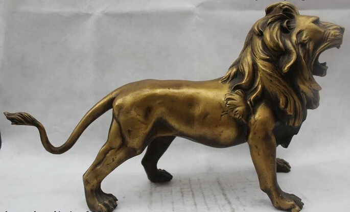 

Оптовая продажа с завода, китайская фольклорная статуя льва из чистой бронзы, отличная Красивая Реалистичная Статуя Льва 12 дюймов