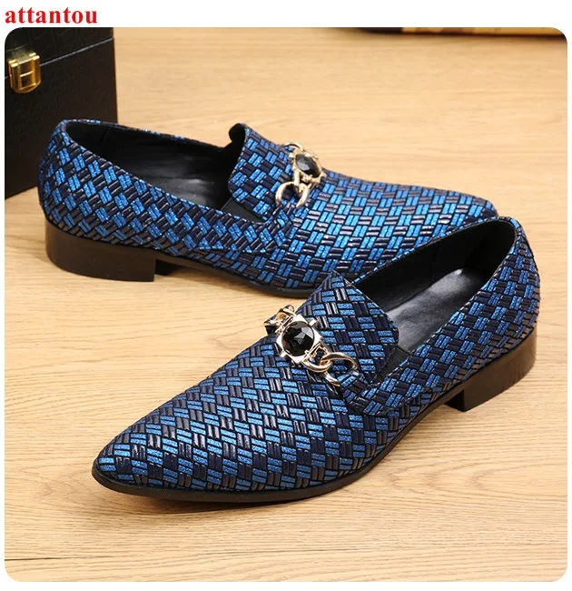 Men's Leather Dress Shoes Blue Rhomboid Male Casual Shoes Pointed Toe Slip-on Crystal Decor Office Feast Formal Single Shoes
Men's Leather Dress Shoes Blue Rhomboid Male Casual Shoes Pointed Toe Slip-on Crystal Decor Office Feast Formal Single Shoes