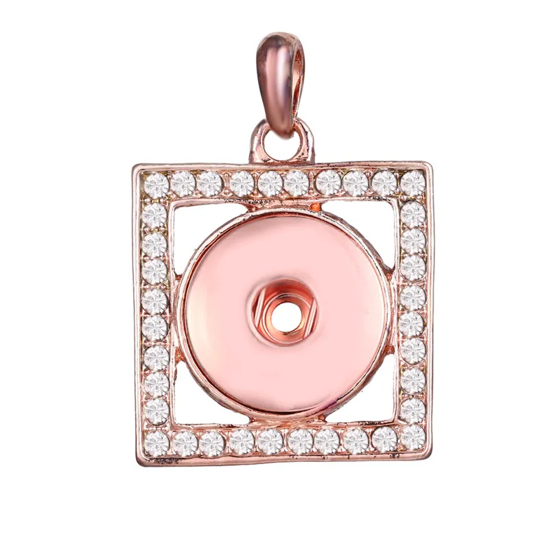 Full Of Crystal Square Snap Pendant Rose Gold Necklace Button Charms For Women Fit 18mm 20mm Buttons Jewelry | Украшения и