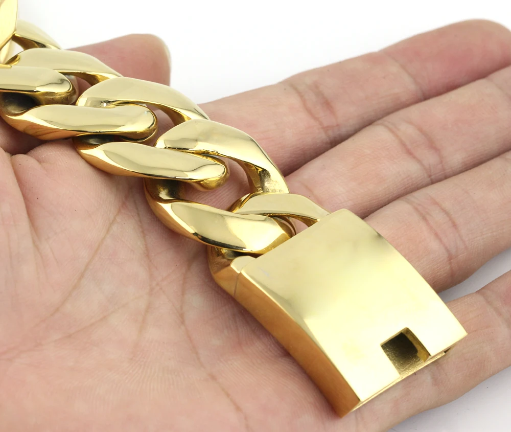 Sport Heavy Biker Gold 316L Stainless Steel Curb Bracelet Mens Chain Boys Wholesale Jewelry Width 25MM
Sport Heavy Biker Gold 316L Stainless Steel Curb Bracelet Mens Chain Boys Wholesale Jewelry Width 25MM