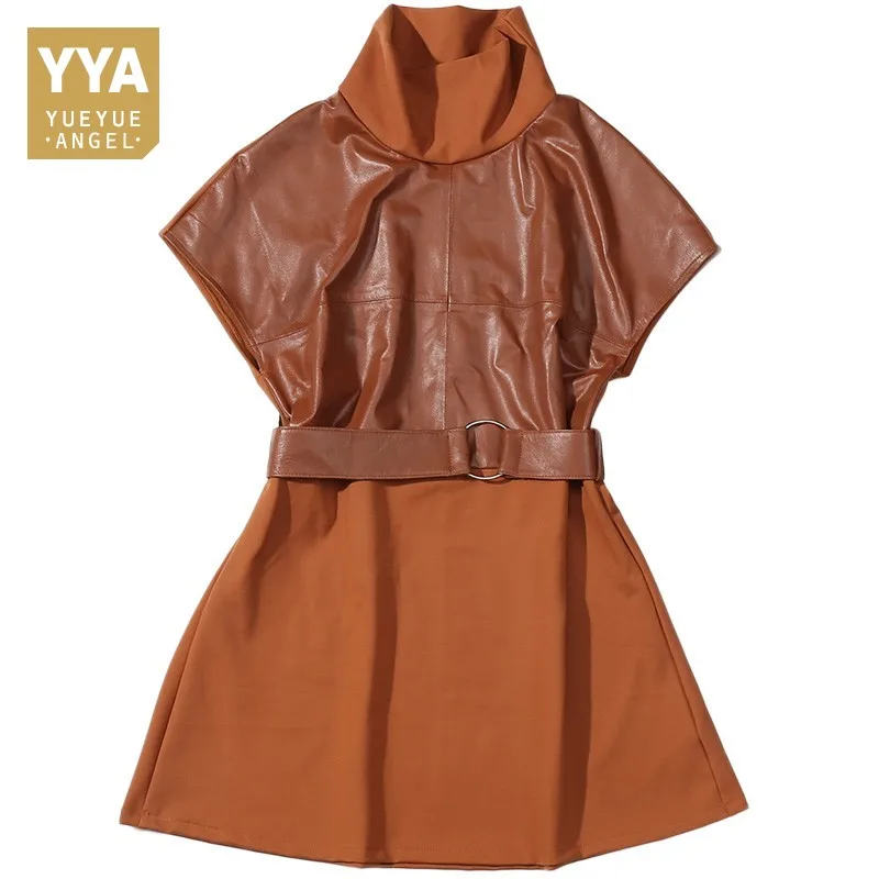 New Arrival Dress Women Genuine Leather Spliced Women Short Sleeve Belt Vintage Slim Fit Korean Style Women A-Line Dress
New Arrival Dress Women Genuine Leather Spliced Women Short Sleeve Belt Vintage Slim Fit Korean Style Women A-Line Dress