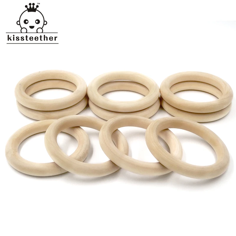 

68mm(2.68'') Nature Wooden Ring Teether Montessori Baby Toy Organic Infant Teething Toy Accessories Necklace DIY Baby Teether