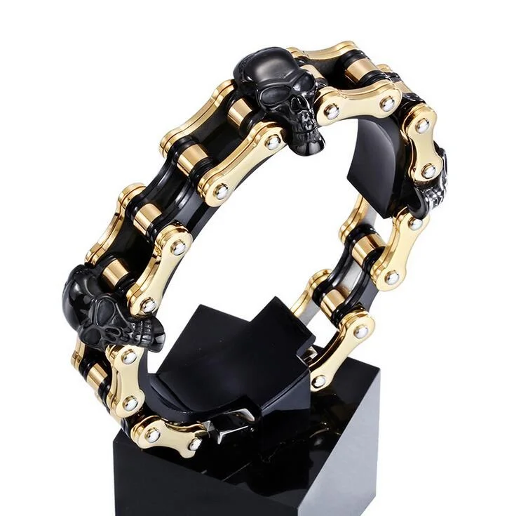 Heavy Retro Bike Big Skull Bracelet Men Gold Black Stainless Steel Bicycle Biker Motorcycle Chain Bracelets Jewelry Gift Friends
Heavy Retro Bike Big Skull Bracelet Men Gold Black Stainless Steel Bicycle Biker Motorcycle Chain Bracelets Jewelry Gift Friends