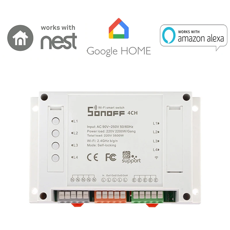 Sonoff 4CH Smart переключатель Wi Fi 4 банды Беспроводной коммутаторы din рейку домашней