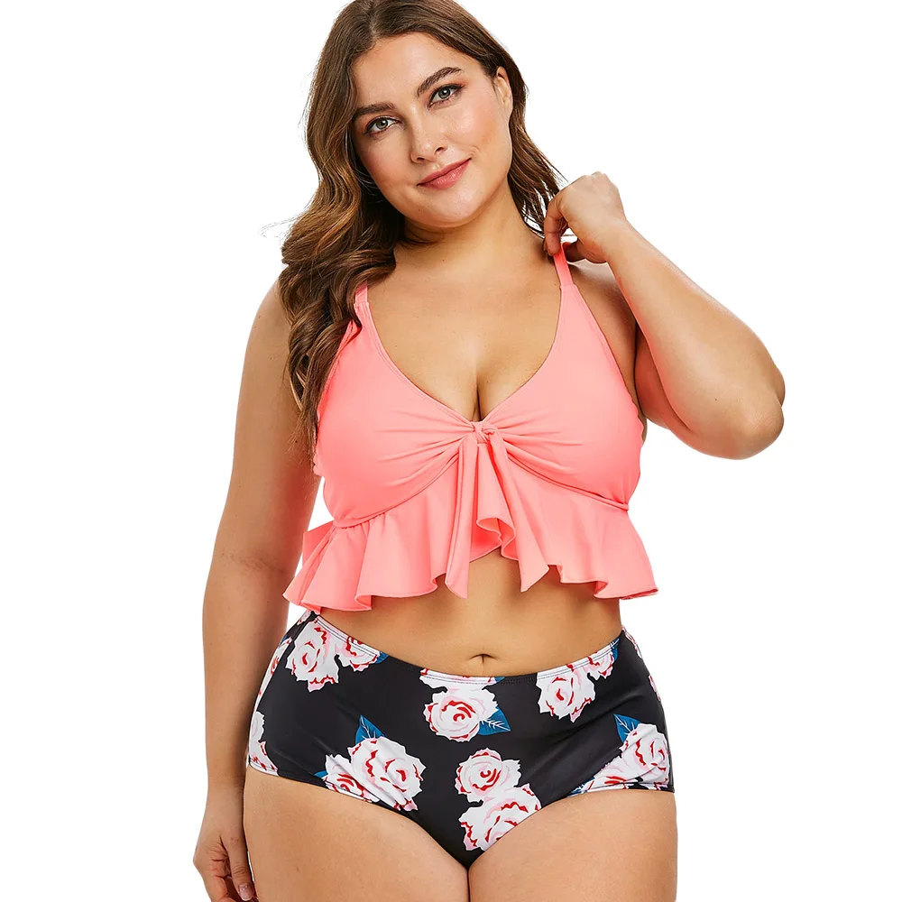 ROSEGAL Sexy Women Bikini Set Mujer Ruffle Floral Printed Swimsuit Push Up High Waist Biquinis Brazilian Swimwear Summer | Женская