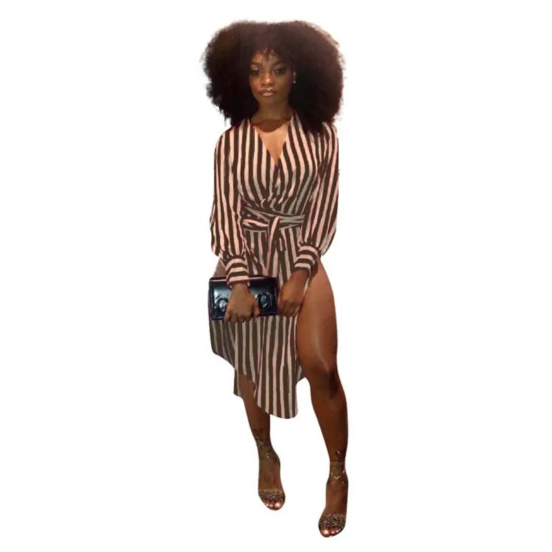 Sexy Fashion Printed Stripes Shirt Skirt Women V-Neck Long Sleeve With Belt T-Shirt Casual Sundress Double Side Split Outfits
Sexy Fashion Printed Stripes Shirt Skirt Women V-Neck Long Sleeve With Belt T-Shirt Casual Sundress Double Side Split Outfits