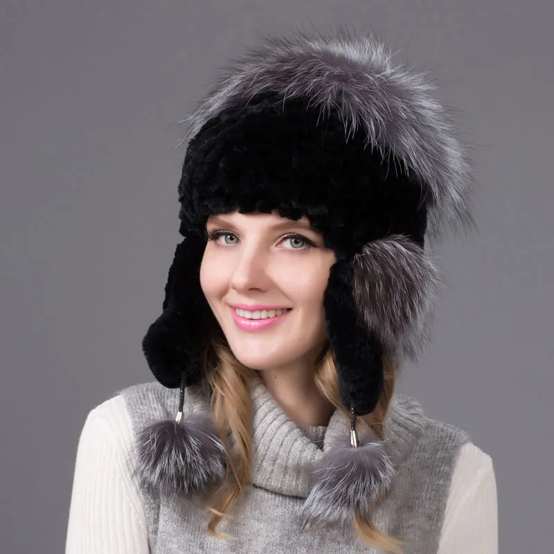 Women's Bomber Hats Winter Rex Rabbit Fur Hat Warm Ear Hat Knit Bomber Hat Fox Fur Pompon Tiara Good Quality Party THY-34
Women's Bomber Hats Winter Rex Rabbit Fur Hat Warm Ear Hat Knit Bomber Hat Fox Fur Pompon Tiara Good Quality Party THY-34