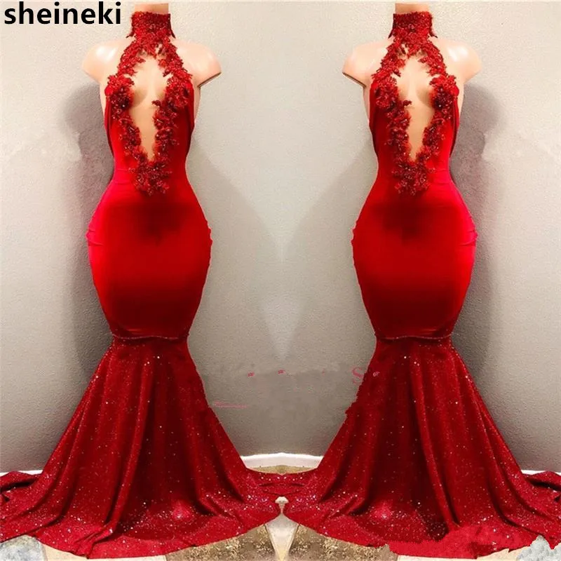 2019 New Red Sparkling High Neck Sexy Mermaid Prom Dresses Backless Beads Lace Appliques Evening Dresses Wear Custom Made
2019 New Red Sparkling High Neck Sexy Mermaid Prom Dresses Backless Beads Lace Appliques Evening Dresses Wear Custom Made