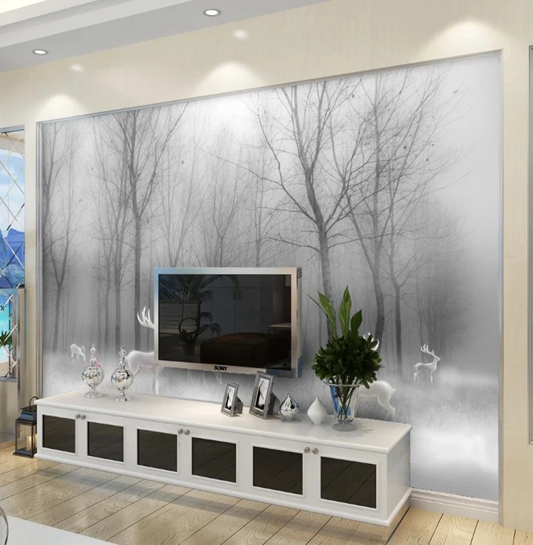 3D обои для гостиной спальни современный черный и белый Лес дерево искусство ТВ