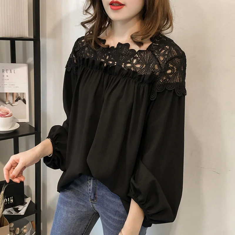 Black White Chiffon Blouse Women Slim Bodycon Floral Lace Long Sleeve Shirts Elegant Office Ladies Work Blouses Crop Tops
Black White Chiffon Blouse Women Slim Bodycon Floral Lace Long Sleeve Shirts Elegant Office Ladies Work Blouses Crop Tops