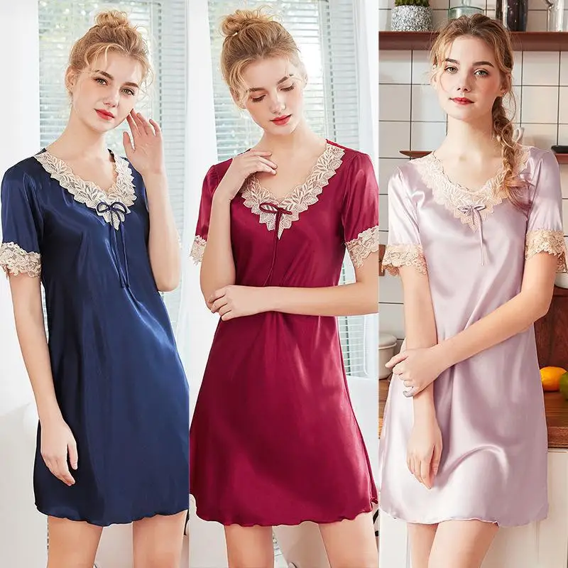 Nightdress Women Sleepwear Home Women Female Sleepwear Sleep Lounge Sexy fashion homewear Satin short sleeve
Nightdress Women Sleepwear Home Women Female Sleepwear Sleep Lounge Sexy fashion homewear Satin short sleeve