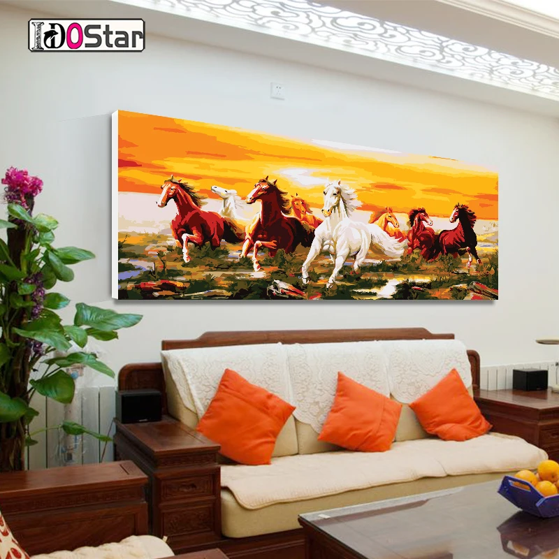 

Eight horses picture DIY Painting By Numbers with animals Large Size Acrylic Paint On Canvas Modern Wall Home Decors 60x120CM