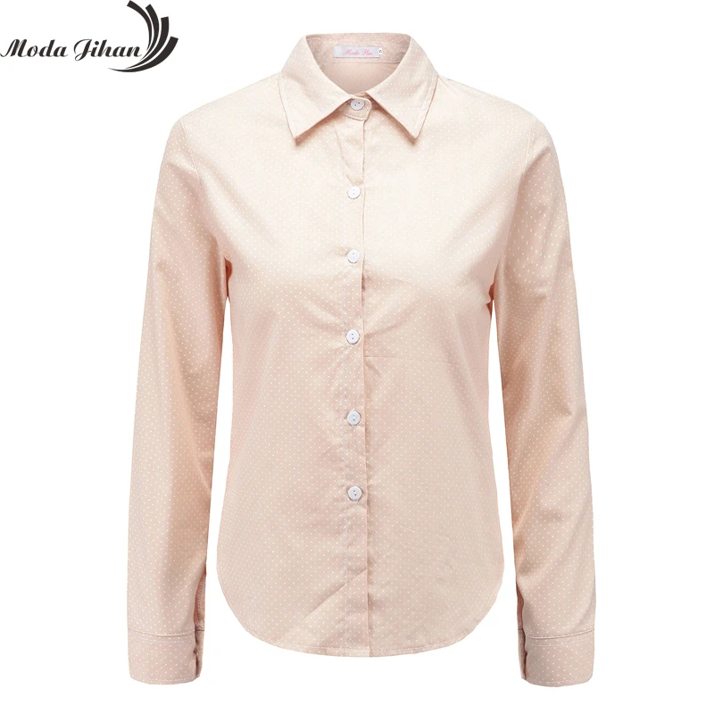 Moda Jihan новые женские блузки в горошек 100% хлопковая блузка с длинным рукавом