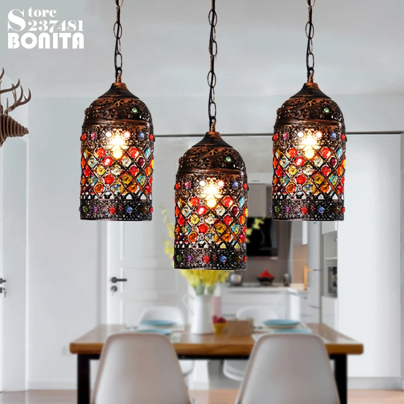Vintage pendant lamp Bohemian Specialties Mysterious Mosaic droplight loft Iron hanging lights dining room Crystal Pendant Light | Лампы и
