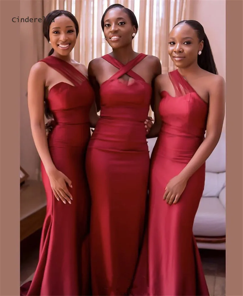 Cinderella Dark Red African Sweetheart Sweep Train Satin Mermaid Bridesmaid Dresses Trumpet Wedding Party Bridesmaid Dresses
Cinderella Dark Red African Sweetheart Sweep Train Satin Mermaid Bridesmaid Dresses Trumpet Wedding Party Bridesmaid Dresses