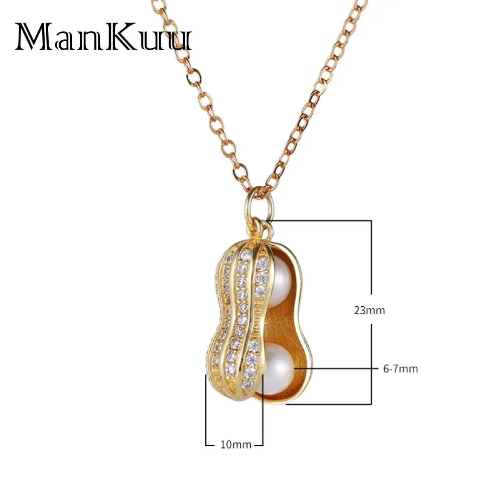 Gold Silver Lucky Peanut Pendant Necklaces 6-7mm Round Natural Freshwater Pearl Necklace Openable Cute For Women | Украшения и