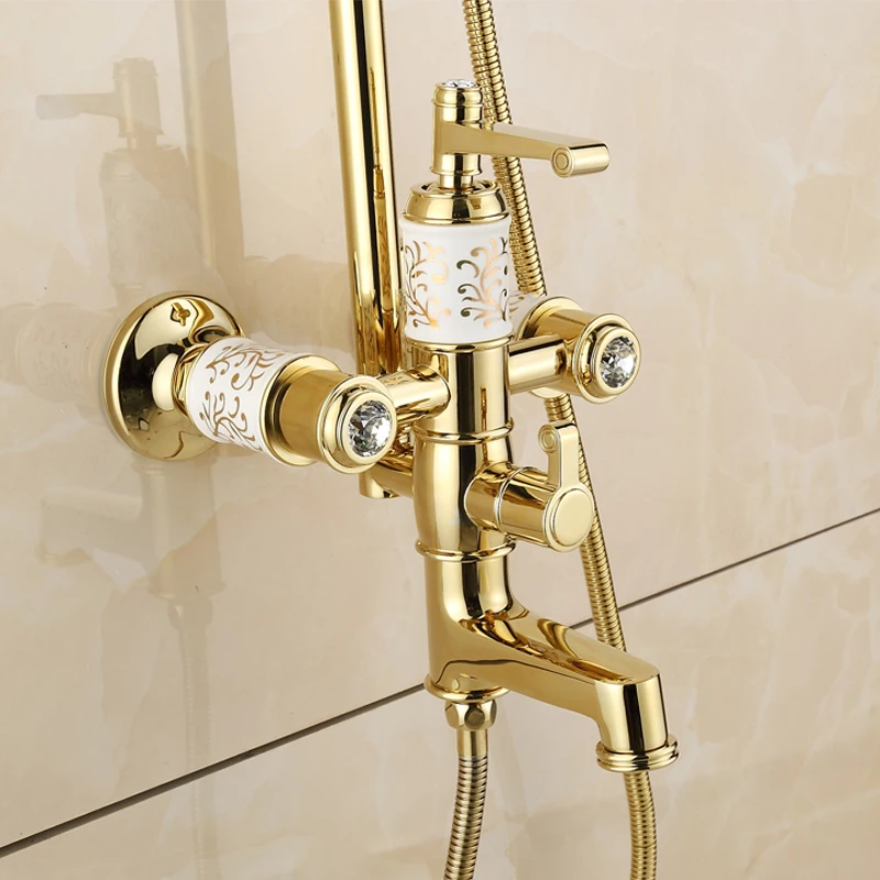 European zirconium gold bathroom accessories retro ceramic hand shower faucet solid brass polished rotating shower set
European zirconium gold bathroom accessories retro ceramic hand shower faucet solid brass polished rotating shower set