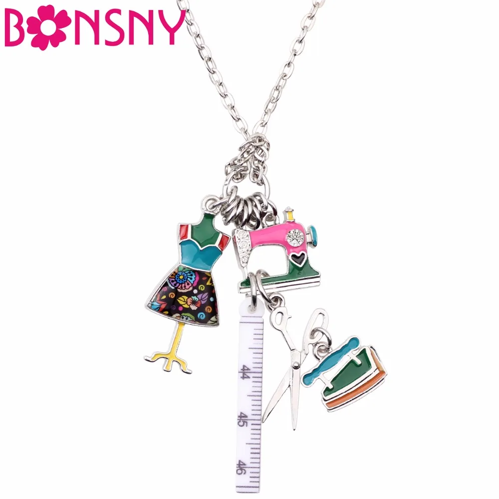 Bonsny Enamel Alloy Tailor Sewing Machine Scissors Ruler Clothes Stand Necklace Pendant Fashion Jewelry For Women Girls Gift New
Bonsny Enamel Alloy Tailor Sewing Machine Scissors Ruler Clothes Stand Necklace Pendant Fashion Jewelry For Women Girls Gift New