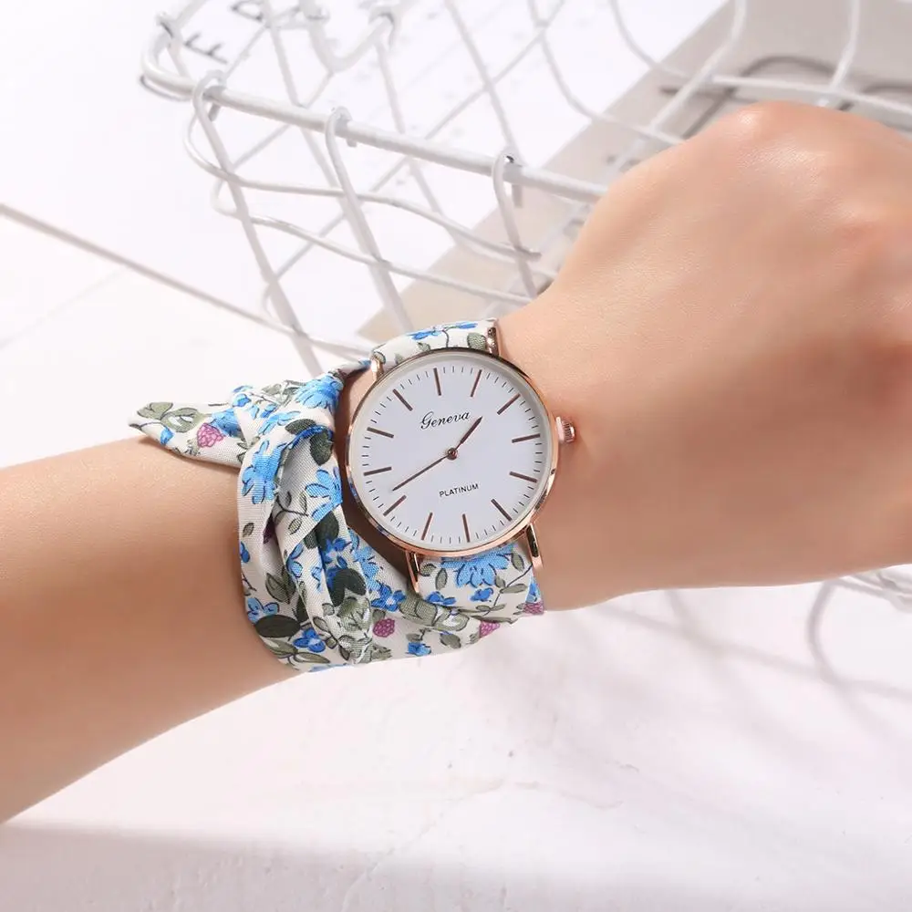 Женские наручные часы с цветочным ремешком женские жаккардовая ткань Zegarek Damski