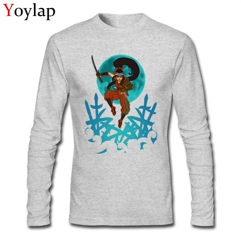 Мужская Стильная уличная футболка Samurai Moon Leap футболки из 100% хлопка с длинным