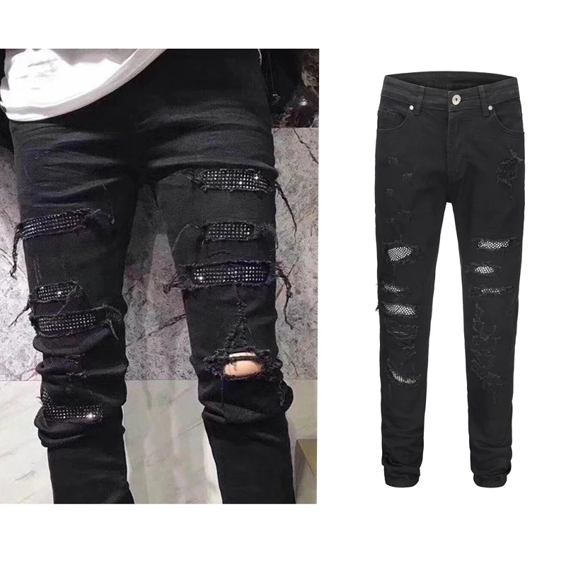 2018 Vintage designer Bottom Side Splash-ink ripped men jeans hip hop Fashion Casual Drawstring Hole jeans Black blue Pants
2018 Vintage designer Bottom Side Splash-ink ripped men jeans hip hop Fashion Casual Drawstring Hole jeans Black blue Pants