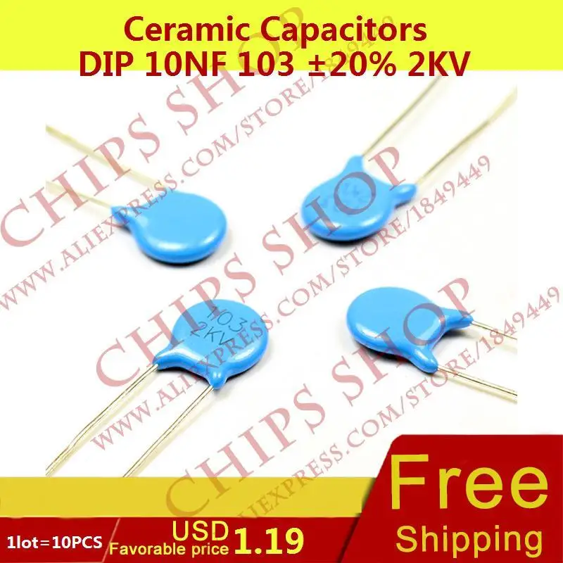 1 лот = 10 шт. Керамика Конденсаторы DIP 10nf 103 20% 2kv 10000pf 0.01 мкФ|ceramic capacitor|10nf capacitor103 ceramic