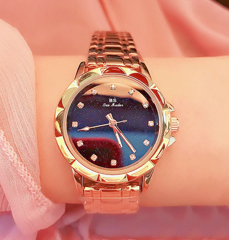 

Hot Sale Famous BS Brand Rose Gold Crystal Bracelet All Stars Luxury Women Bracelet Watch Lady Rhinestone Wrist Watch