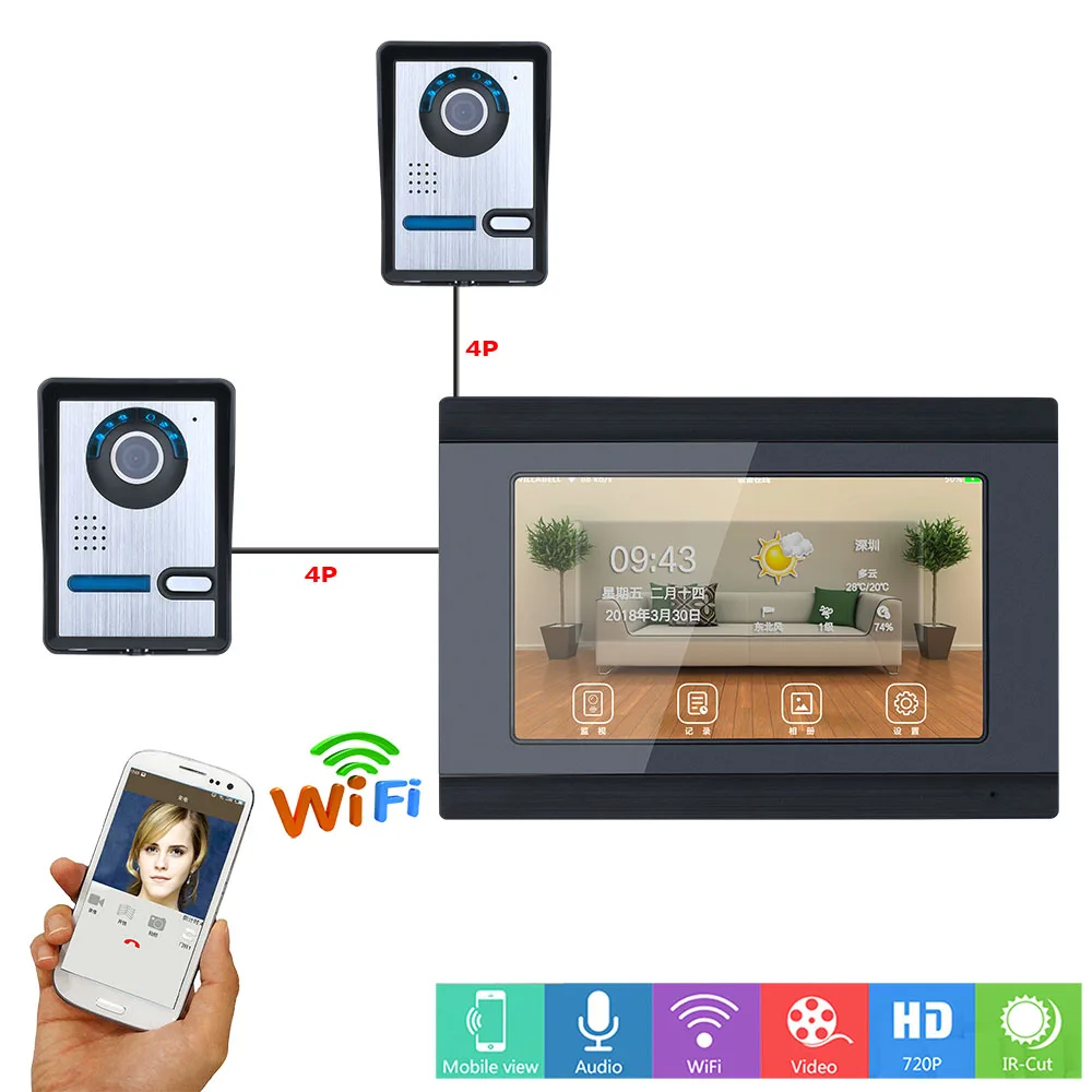 7inch Wired Wifi Video Doorbell Intercom Entry System with IR-CUT 2 X 1000TVL Camera Night Vision Support APP intercom,Recording
7inch Wired Wifi Video Doorbell Intercom Entry System with IR-CUT 2 X 1000TVL Camera Night Vision Support APP intercom,Recording