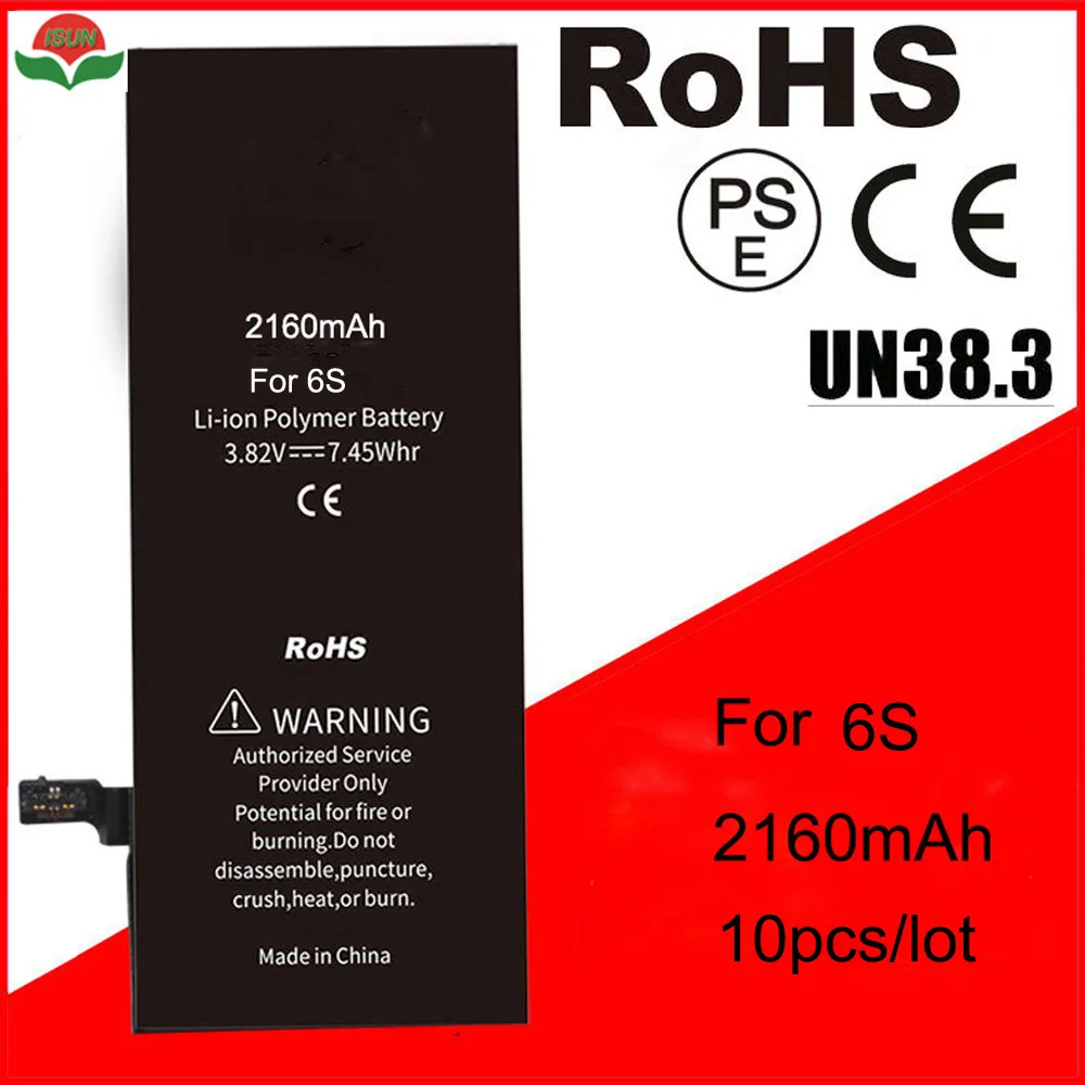 ISUN 10pcs/lot Original Quality High Capacity 2160mAh 6S Battery for iPhone 6S 3.82V Lithium Internal Battery Replacement
ISUN 10pcs/lot Original Quality High Capacity 2160mAh 6S Battery for iPhone 6S 3.82V Lithium Internal Battery Replacement