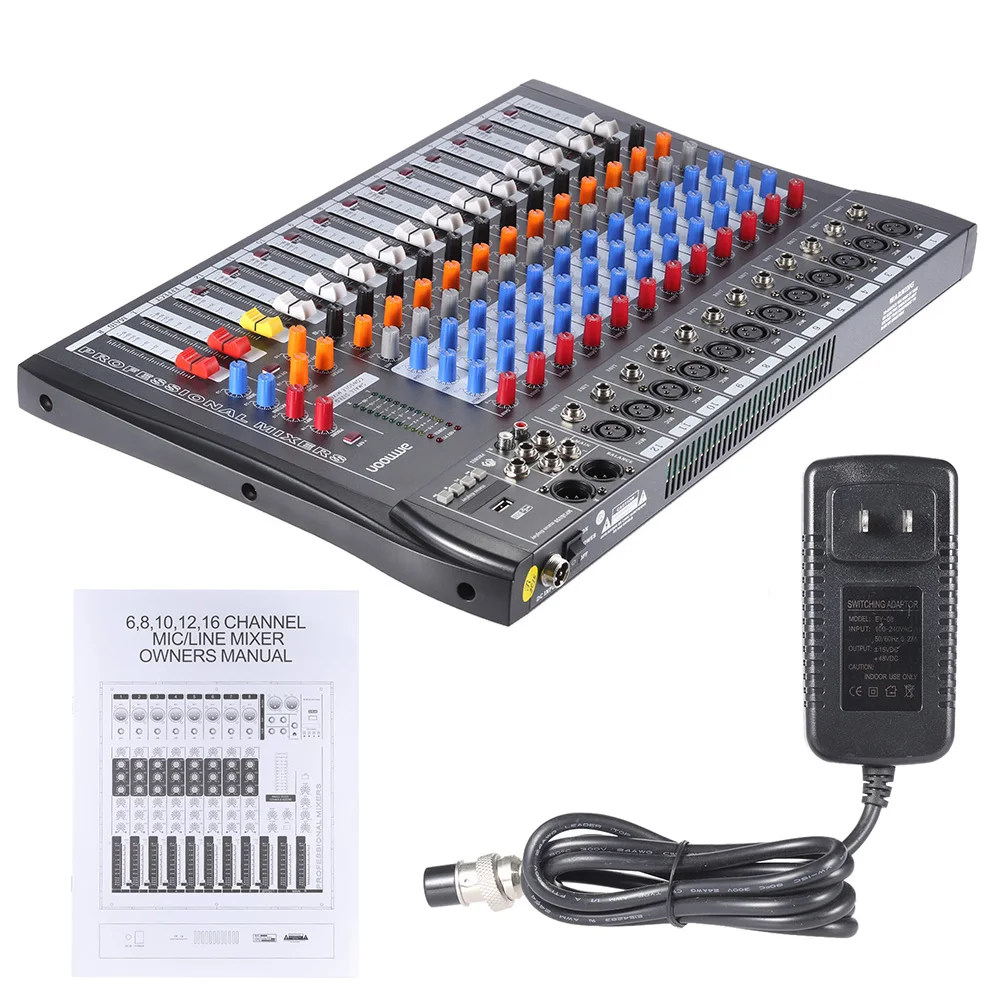 Ammoon 12 каналов Mic Line аудио миксер микшерный пульт USB XLR вход 3-полосный EQ беспроводной BT соединение миксер аудио для записи
Ammoon 12 каналов Mic Line аудио миксер микшерный пульт USB XLR вход 3-полосный EQ беспроводной BT соединение миксер аудио для записи