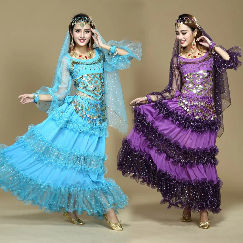 Bellydance Costumes Women Indian Bollywood Costume For Dance 4-pieces Gas Pepper Top Long Chiffon Skirt Belly dance Wear Suits
Bellydance Costumes Women Indian Bollywood Costume For Dance 4-pieces Gas Pepper Top Long Chiffon Skirt Belly dance Wear Suits