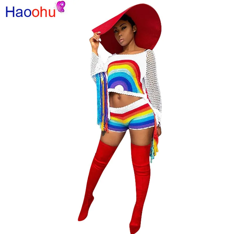 Sexy 2 Piece Matching Sets Summer Clothes For Women Rainbow Striped Tassels Spliced Crop Top +Biker Short Summer Boho Beach Suit
Sexy 2 Piece Matching Sets Summer Clothes For Women Rainbow Striped Tassels Spliced Crop Top +Biker Short Summer Boho Beach Suit