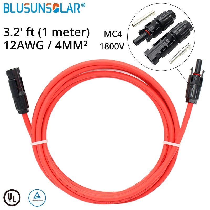10 PCS /Lot High Performance 4mm2 1 Meter 12AWG Solar Extension Cable With pv solar Connectors Male FemaleSolar
10 PCS /Lot High Performance 4mm2 1 Meter 12AWG Solar Extension Cable With pv solar Connectors Male FemaleSolar