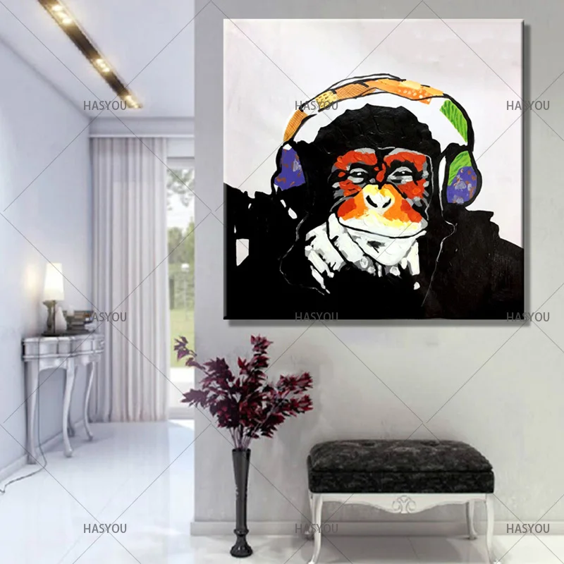 Картина маслом на холсте прослушивание музыки Gorilla 100%|oil painting|the paintingshandmade oil painting |