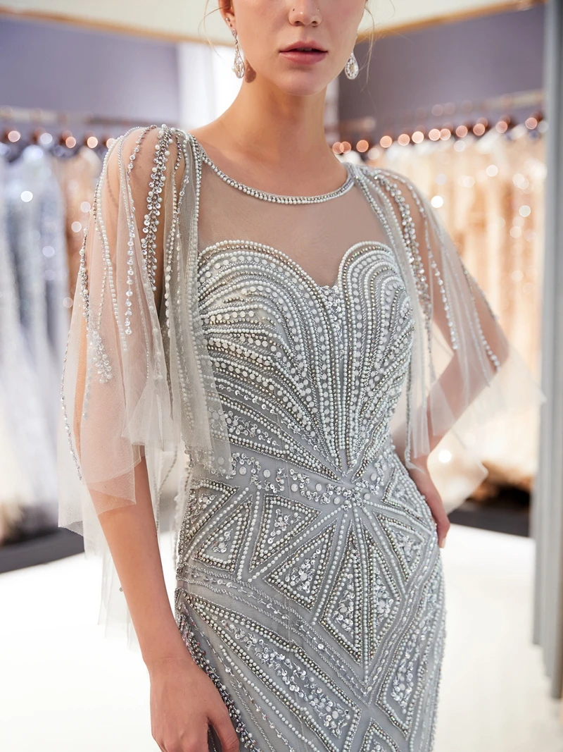2020 Gold Mermaid Evening Dresses Short Sheer Sleeves Luxury Handmade Beading Formal Party Gowns Elegant Sweep Train Prom Dress
2020 Gold Mermaid Evening Dresses Short Sheer Sleeves Luxury Handmade Beading Formal Party Gowns Elegant Sweep Train Prom Dress