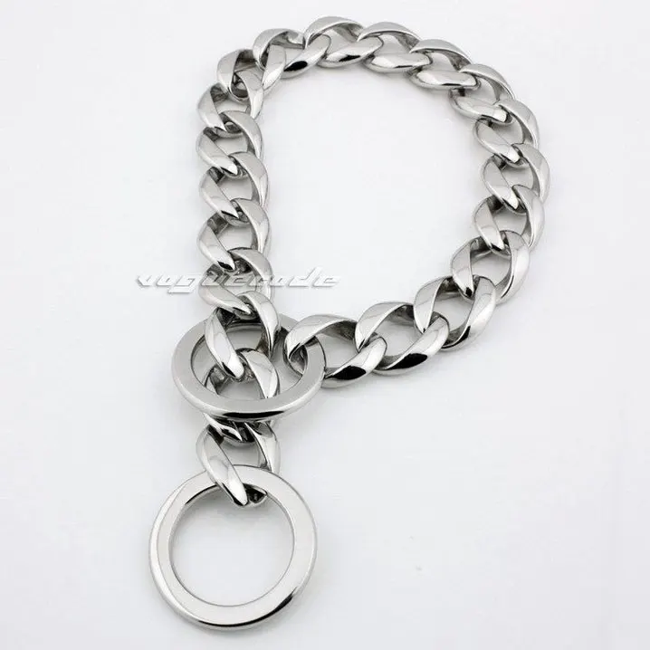 

Rocker Fashion Dog Necklace Solid 316L Stainless Steel Luxury Shiny Silver Dog Chains Collars 5D005DC Length 12" ~ 30"
