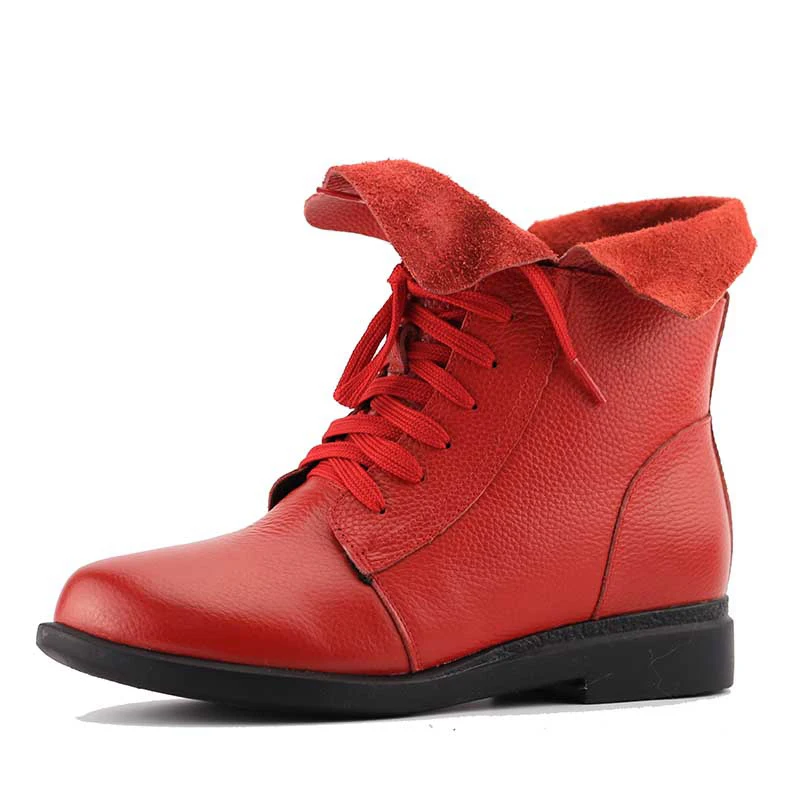 MVVJKE Women's Boots Ankle Boot Genuine Leather Lace Up Winter Boot Ankle Boots For Women Genuine Leather Low Heel Female Shoes