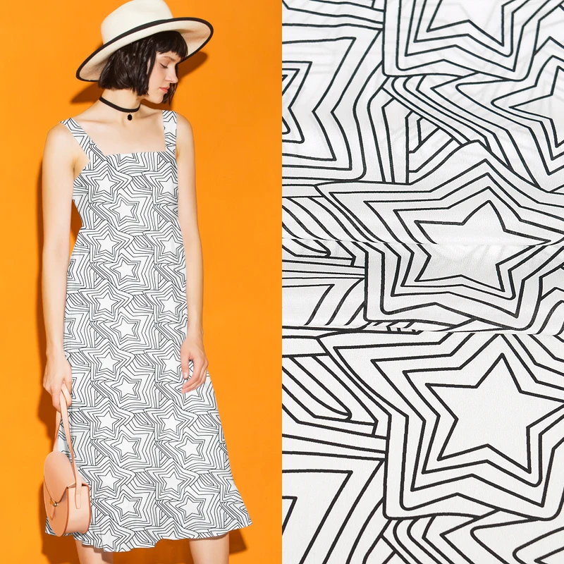 135CM 14MM Line Stars Print White Silk Crepe de Chine Fabric for Spring Summer Dress Blouse Skirt Shirt Pants JH179
135CM 14MM Line Stars Print White Silk Crepe de Chine Fabric for Spring Summer Dress Blouse Skirt Shirt Pants JH179