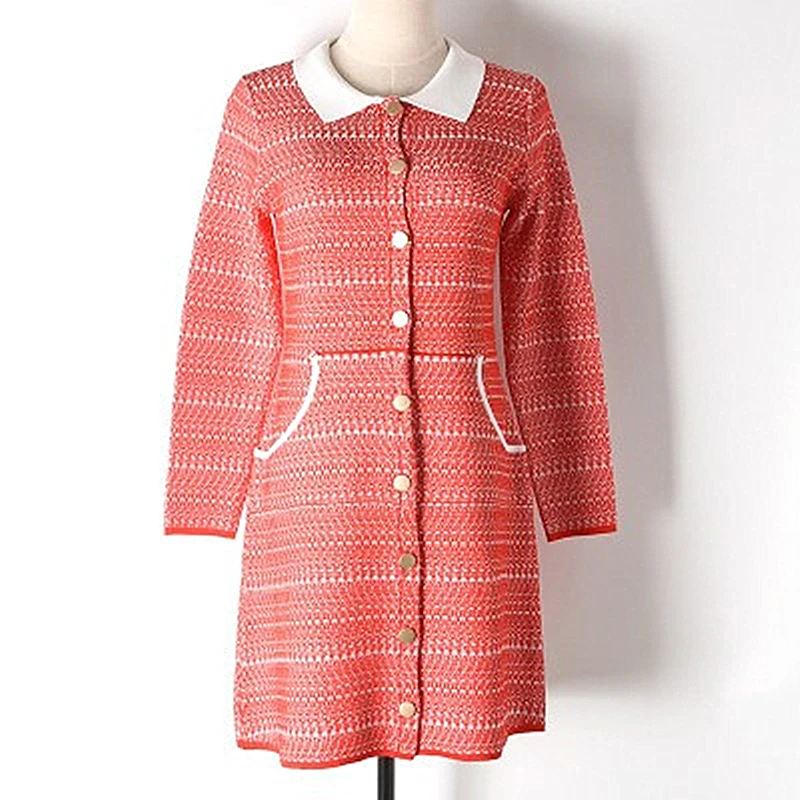 Early Spring New Contrast Color Lapel Buckle Cardigan Mixed Woven Knit Dress Double Pocket Knit Solid Color Female
Early Spring New Contrast Color Lapel Buckle Cardigan Mixed Woven Knit Dress Double Pocket Knit Solid Color Female